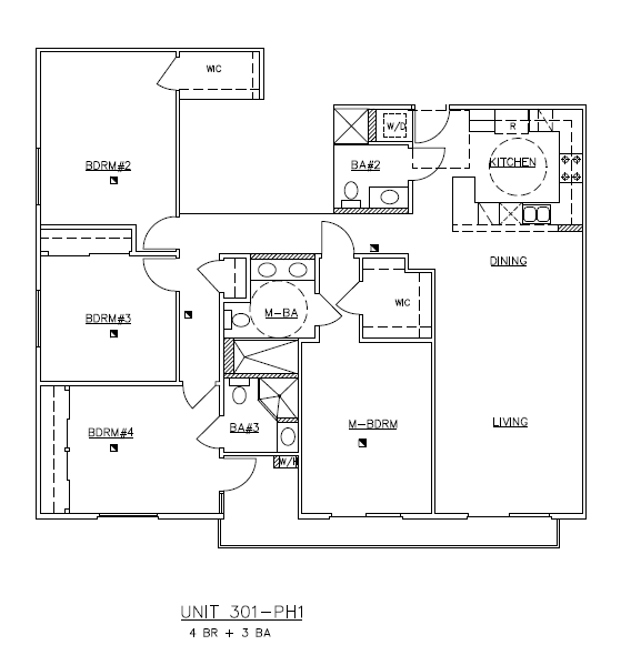 Floor plan for 4 beds, 3 baths, 1668 sqft